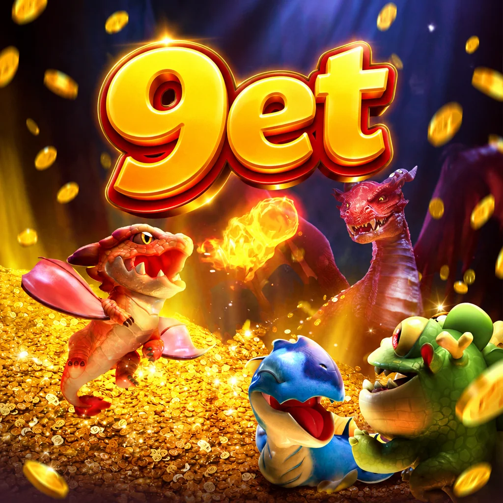 Tampilan visual game Dragon Hatch dari 9et yang menampilkan induk naga dan anak naga di tumpukan koin emas
